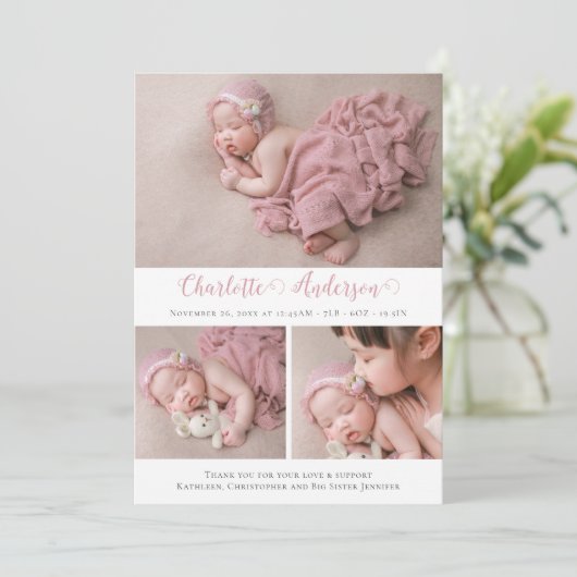 スクリプエレガントト3生まれたばかりのフォトコラージュ誕生 案内状 (スタンド正面)