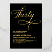 スクリプエレガントト30ブラック金ゴールド30th Birthday 箔招待状 (正面)