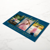 スクリプエレガントト3 Photo Navy Blue卒業金ゴールド 箔招待状 (回転した状態)