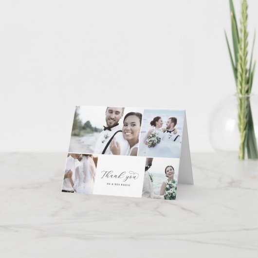 スクリプエレガントト4フォトコラージュ折り結婚曲げ サンキューカード (正面)
