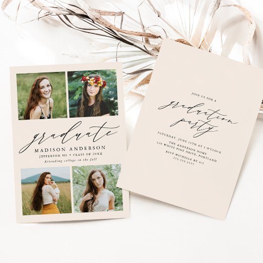 スクリプエレガントト4写真卒業パーティー 招待状