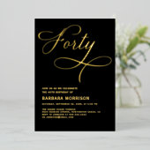スクリプエレガントト40ブラック金ゴールド40歳の誕生日 箔招待状 (立ち正面)