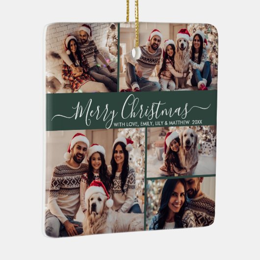 スクリプエレガントト5フォトコラージグリーンクリスマス セラミックオーナメント (右)