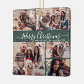 スクリプエレガントト5フォトコラージグリーンクリスマス セラミックオーナメント (左)