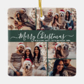 スクリプエレガントト5フォトコラージグリーンクリスマス セラミックオーナメント (正面)