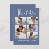 スクリプエレガントト5枚の写真が青いノバ結婚スの サンキューカード (正面/裏面)