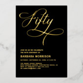 スクリプエレガントト50ブラック金ゴールド50誕生日 箔招待状 (正面)