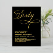 スクリプエレガントト60ブラック金ゴールド60誕生日 箔招待状 (立ち正面)