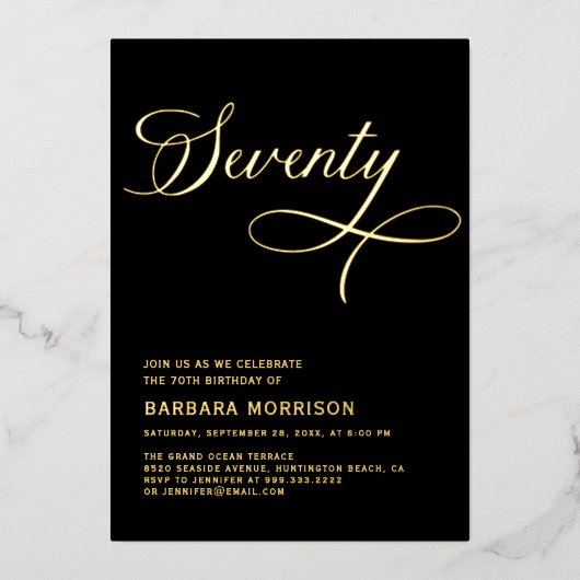 スクリプエレガントト70ブラック金ゴールド70誕生日 箔招待状 (正面)