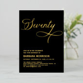 スクリプエレガントト70ブラック金ゴールド70誕生日 箔招待状 (立ち正面)