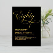 スクリプエレガントト80ブラック金ゴールド80誕生日 箔招待状 (立ち正面)