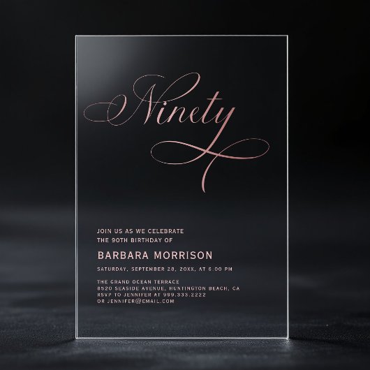 スクリプエレガントト90バラ金ゴールド90誕生日 アクリル招待状