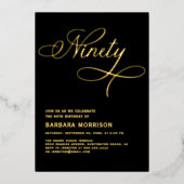 スクリプエレガントト90ブラック金ゴールド90誕生日 箔招待状 (正面)