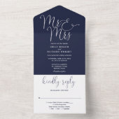 スクリプエレガントト・ネイビー・ブルー夫妻結婚 オールインワン招待状 (内側)