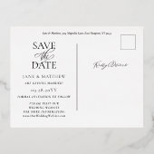 スクリプエレガントト&フォトウェディング日付金ゴールドの保存 箔招待状ポストカード (裏面)