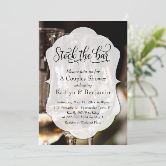 スクリプエレガントト、フォトストックバーカップルのシャワー 招待状 (スタンド正面)