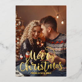 スクリプエレガントト・メリークリスマス・ゴールデンフォイル写真 箔シーズンカード