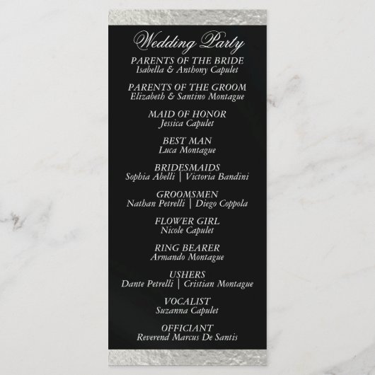 スクリプエレガントト&リボン – ブラック/シルバー結婚ズ プログラム (裏面)