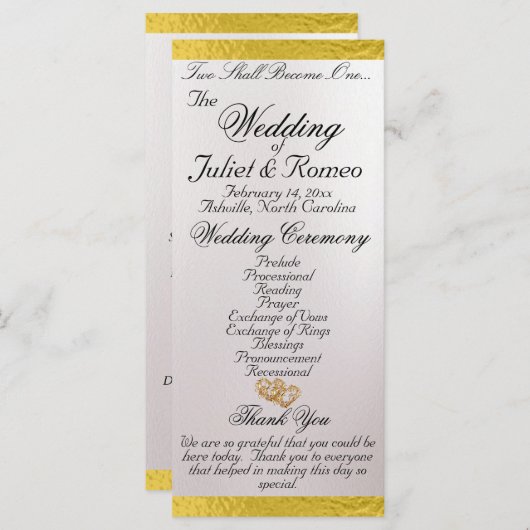 スクリプエレガントト&リボン – ホワイトパール/金ゴールド結婚ズ プログラム (正面/裏面)