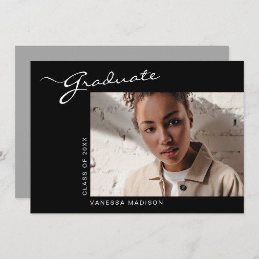 スクリプエレガントト |写真の卒業 案内状 (正面/裏面)