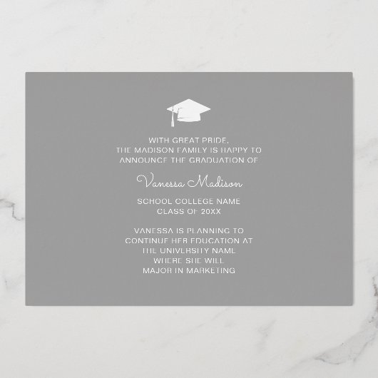 スクリプエレガントト |写真グラフの発表 箔招待状 (裏面)