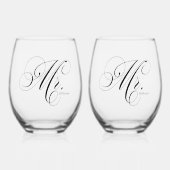 スクリプエレガントト「Mr. and Mr.」ゲイ・カップルパーソナライズされた ステムなしワイングラス (正面)
