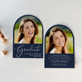 スクリプエレガントトArchフォトブルー卒業パーティー 招待状