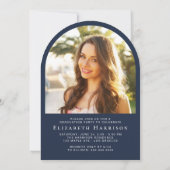 スクリプエレガントトArchフォトブルー卒業パーティー 招待状 (裏面)