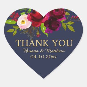 スクリプエレガントトBurgundyフローラオンNavy Blue ハートシール