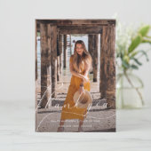 スクリプエレガントトBurgundy写真卒業ありがとう 招待状 (スタンド正面)