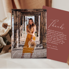 スクリプエレガントトBurgundy写真卒業ありがとう 招待状