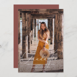 スクリプエレガントトBurgundy写真卒業パーティー 招待状