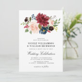 スクリプエレガントトBurgundy赤面ネイビー結婚ブルー 招待状 (スタンド正面)