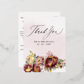 スクリプエレガントトBurgundy赤面フローラ 箔招待状ポストカード (正面/裏面)