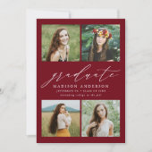 スクリプエレガントトBurgundy 4写真卒業パーティー 招待状 (正面)