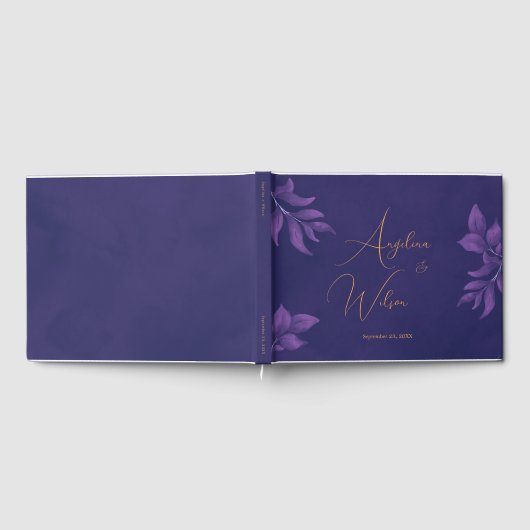 スクリプエレガントトEmerald Purpleと金ゴールド結婚ズ ゲストブック (全面)