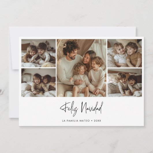 スクリプエレガントトFeliz Navidadクリスマス5写真赤 シーズンカード (正面)