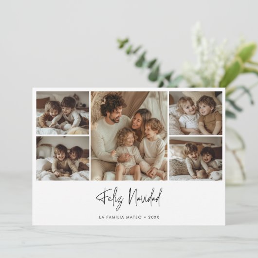 スクリプエレガントトFeliz Navidadクリスマス5写真赤 シーズンカード (スタンド正面)