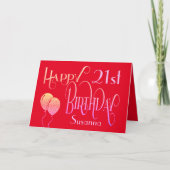 スクリプエレガントトHappy 21st名レッド誕生日 カード (正面)