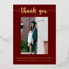 スクリプエレガントトMaroon金ゴールド写真卒業 箔招待状