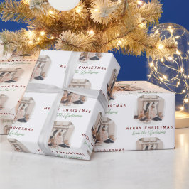 スクリプエレガントトMerry Christmasファミリー名写真 ラッピングペーパー