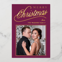 スクリプエレガントトMerry Christmas Photo 箔シーズンカード