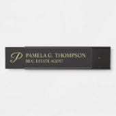 スクリプエレガントトMonogramブラックと金ゴールド サインプレート (正面)