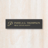 スクリプエレガントトMonogramブラックと金ゴールド サインプレート (正面)