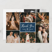 スクリプエレガントトNavy結婚の写真数々のコラージュ サンキューカード (正面/裏面)