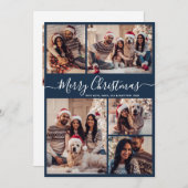 スクリプエレガントトNavy 5フォトコラージクリスマス シーズンカード (正面/裏面)