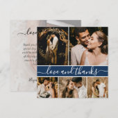 スクリプエレガントトNavy 5フォトコラージュ結婚ズ サンキューカード (正面/裏面)