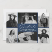 スクリプエレガントトNavy 6フォトコラージュ卒業 案内状 (正面)