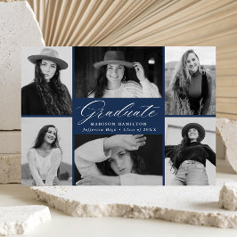 スクリプエレガントトNavy 6フォトコラージュ卒業 案内状