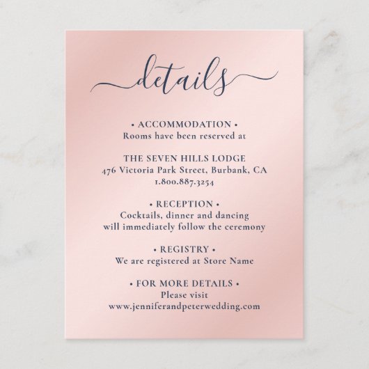 スクリプエレガントトNavy Blueと赤面の結婚詳細 エンクロージャーカード (正面)